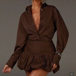 SHEIN Brown Striped Women's Button Down Shirt